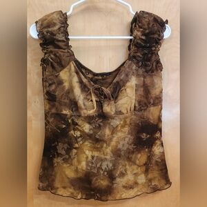 Cute Top W's Med on/off shoulder Bohemian Batik Flower Brown/tan